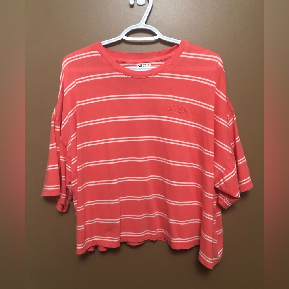 Billa Bong Oversized Pink with White Stripes Cropped Crewneck Tee